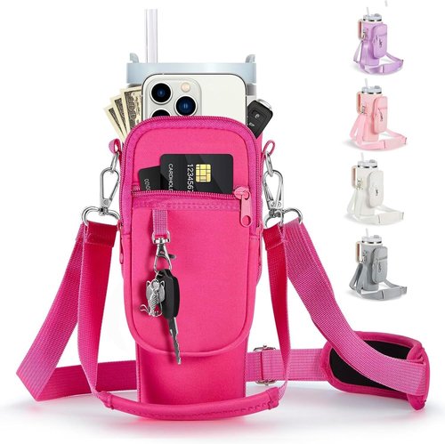 Linmaya Water Bottle Carrier Bag - Neoprene Cross-Body Design for Stanley Cup 40/30oz | Phone Holder Pockets & Adjustable Straps