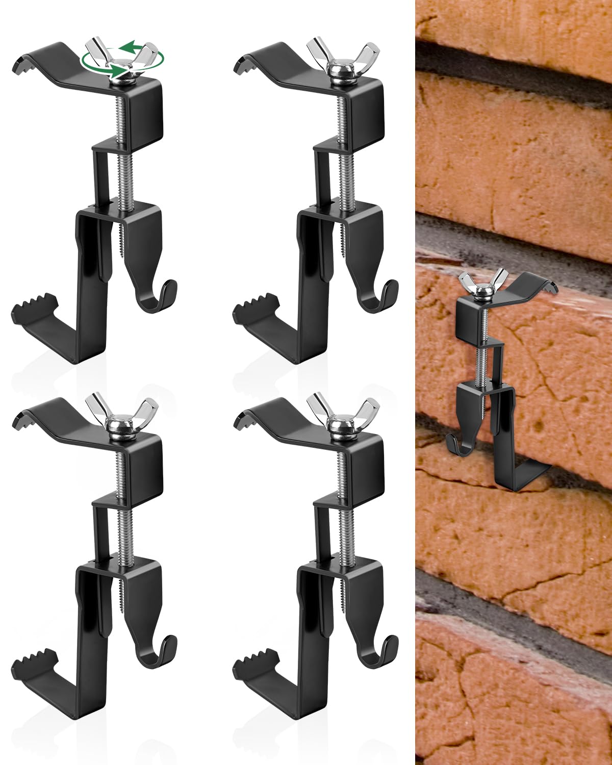 Stalishare Brick Clips, Brick Hangers Hooks for Hanging Outdoors No Drill, 1.97-2.91 inches Adjustable Brick Wall Clips, Metal Brick Picture Hangers No Damage (Pack of 4, Black)