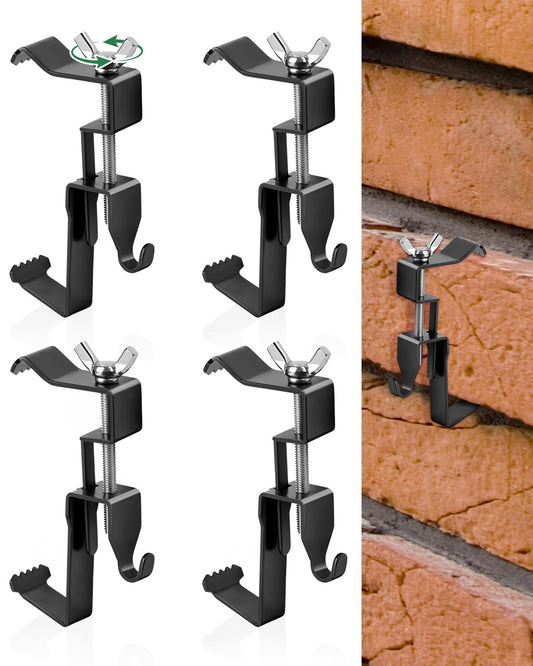 Stalishare Brick Clips, Brick Hangers Hooks for Hanging Outdoors No Drill, 1.97-2.91 inches Adjustable Brick Wall Clips, Metal Brick Picture Hangers No Damage (Pack of 4, Black)