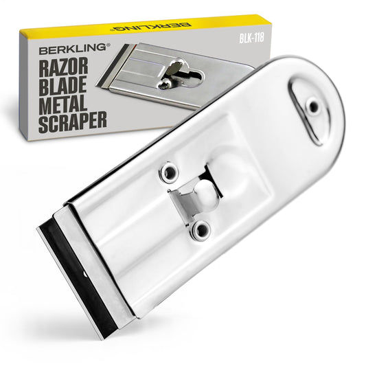 Berkling Heavy Duty Retractable Razor Blade Scraper with Stainless Steel Body, Ideal For Removing Stickers, Decals, Paint, Adhesive Residue, and More. Fits All Standard Size Razor Blades
