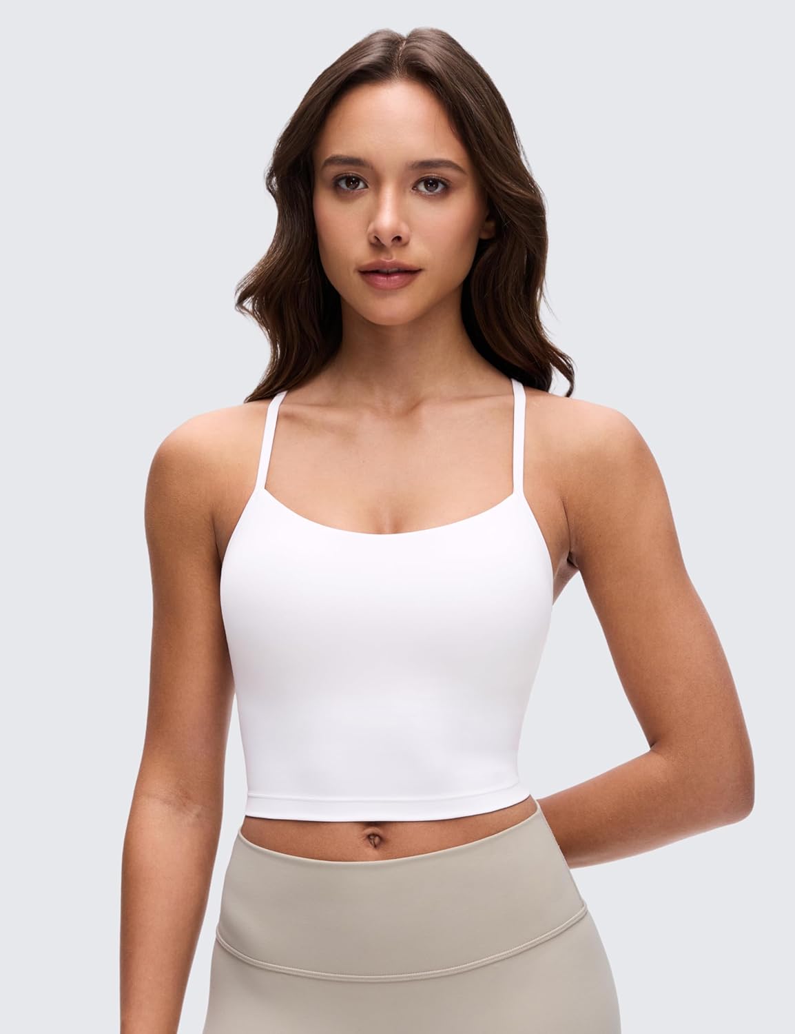 CRZ YOGA Butterluxe Y-Back Crop Tank Top for Women | Padded Racerback Sports Bra in Longline Design