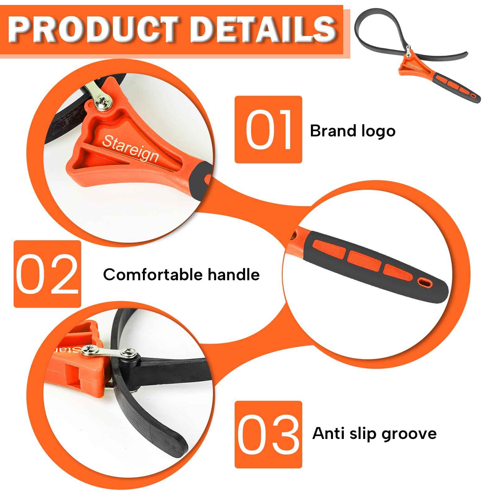 Stareign 2-Pack Rubber Strap Wrench,Oil Filter Wrench Diameter 4" and 6" Heavy Duty Adjustable Blet Wrench for Jar Opener,Water Filter,Plumbing,Sink,Faucet