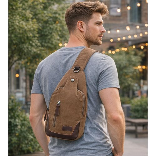 EDIWER Canvas Sling Bag for Men Crossbody Chest Bag Casual Daypack Rucksack Small Crossbody Backpack with Adjustable Strap