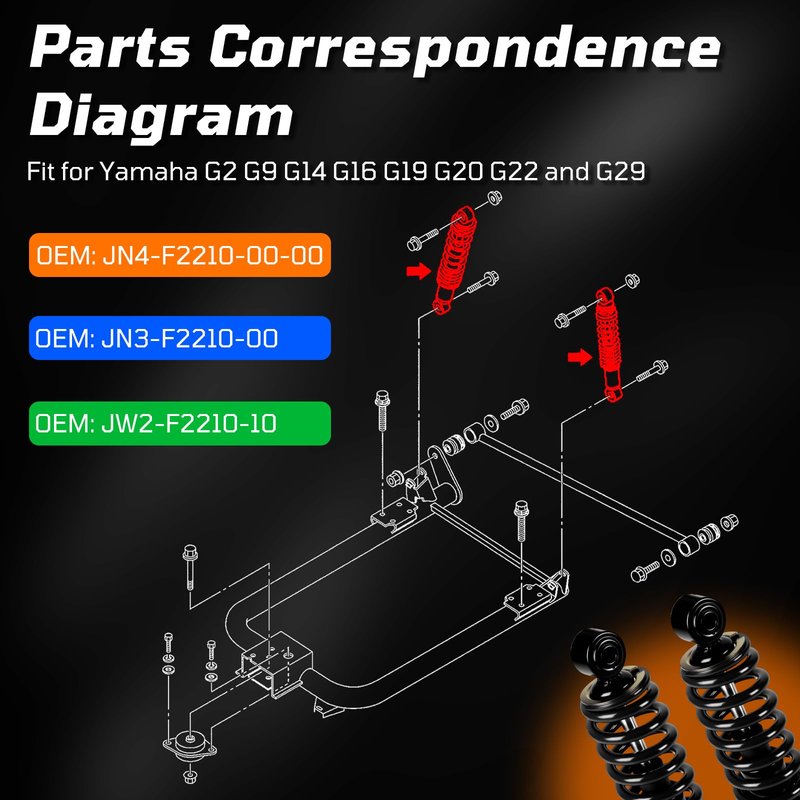 Cartalia Golf Cart Rear Shock Absorber Heavy Duty with Springs for Yamaha G2 G6 G8 G9 G14 G16 G19 G20 G22 G29 / Drive (Gen1) Gas & Electric Models OEM JN4-F2210-00-00 JN3-F2210-00 JW2-F2210-10 Black