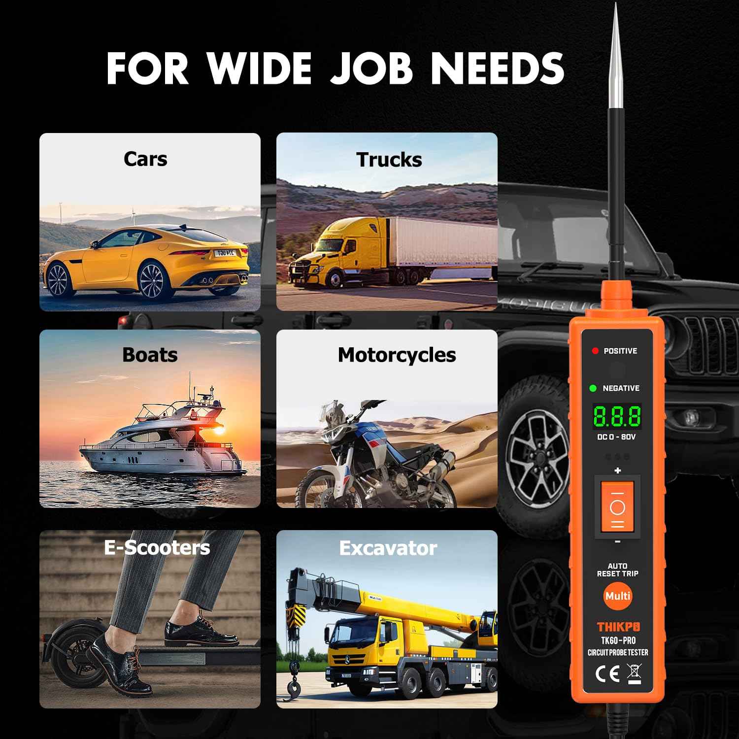 THIKPO Power Circuit Probe Tester Kit, 6V-24V DC Test Light, Automotive Circuit Tester Car Short Finder, Component Activation, Polarity Identify, Overload Protection, Voltage Tester 0.3v-80v