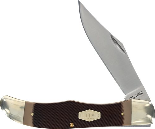 Old Timer 125OT Mustang 9.3in Traditional Folding Pocket Knife with 1 High Carbon Stainless Steel Blade, Ergonomic Sawcut Handle, and Leather Sheath for EDC, Hunting, Camping, Whittling, and Outdoors