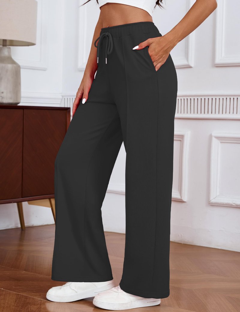 Warmrole Wide Leg Sweatpants for Women High Waisted Baggy Workout Casual Joggers Pants with Pockets, Black, Medium