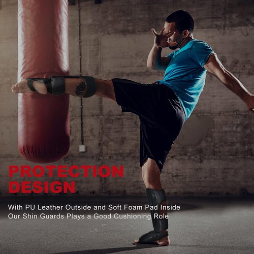 FIVING MMA Shin Guards - Padded Adjustable Muay Thai Leg Guards with Instep Protection | Durable Kickboxing Equipment