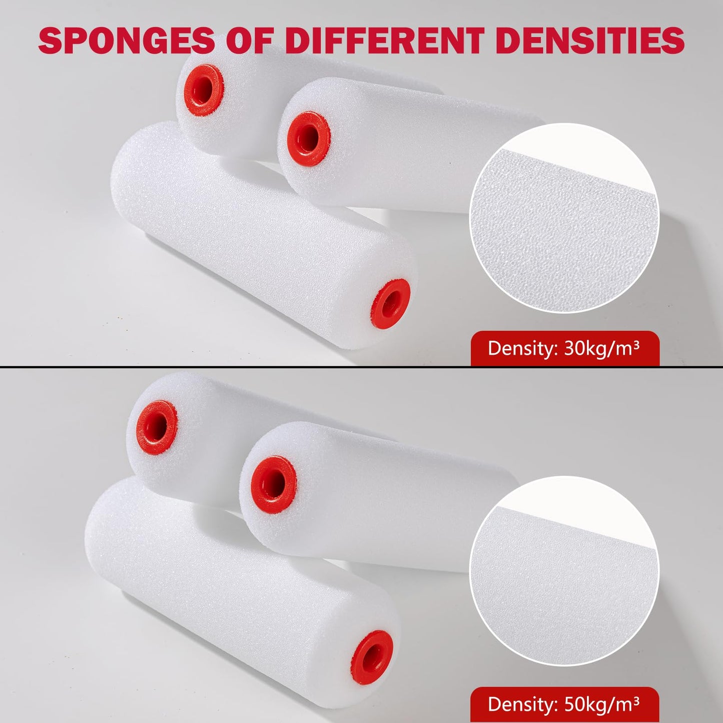 Mister Rui 4" Foam Paint Roller Covers 10-Pack, 50kg/m³ High Density - Washable & Reusable for Smooth Finish on Furniture, Cabinets, DIY Projects