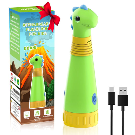 COSOOS Rechargeable Dinosaur Flashlight for Kids, Roar Mode, Kids Flashlight, Outdoor Camping Gear Accessories, Birthday Gift Halloween Lights for Kids Boys Girls