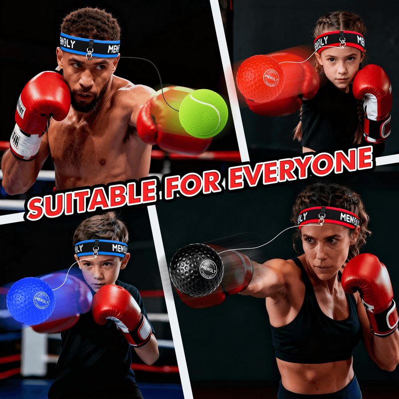 MENOLY 5pcs Boxing Reflex Balls Set, 2 Adjustable Headbands, 1 Pair Goggles and Gloves, Speed Training Equipment for Hand Eye Coordination, Agility, Great Gift for Men, Boxers & Fitness Fans