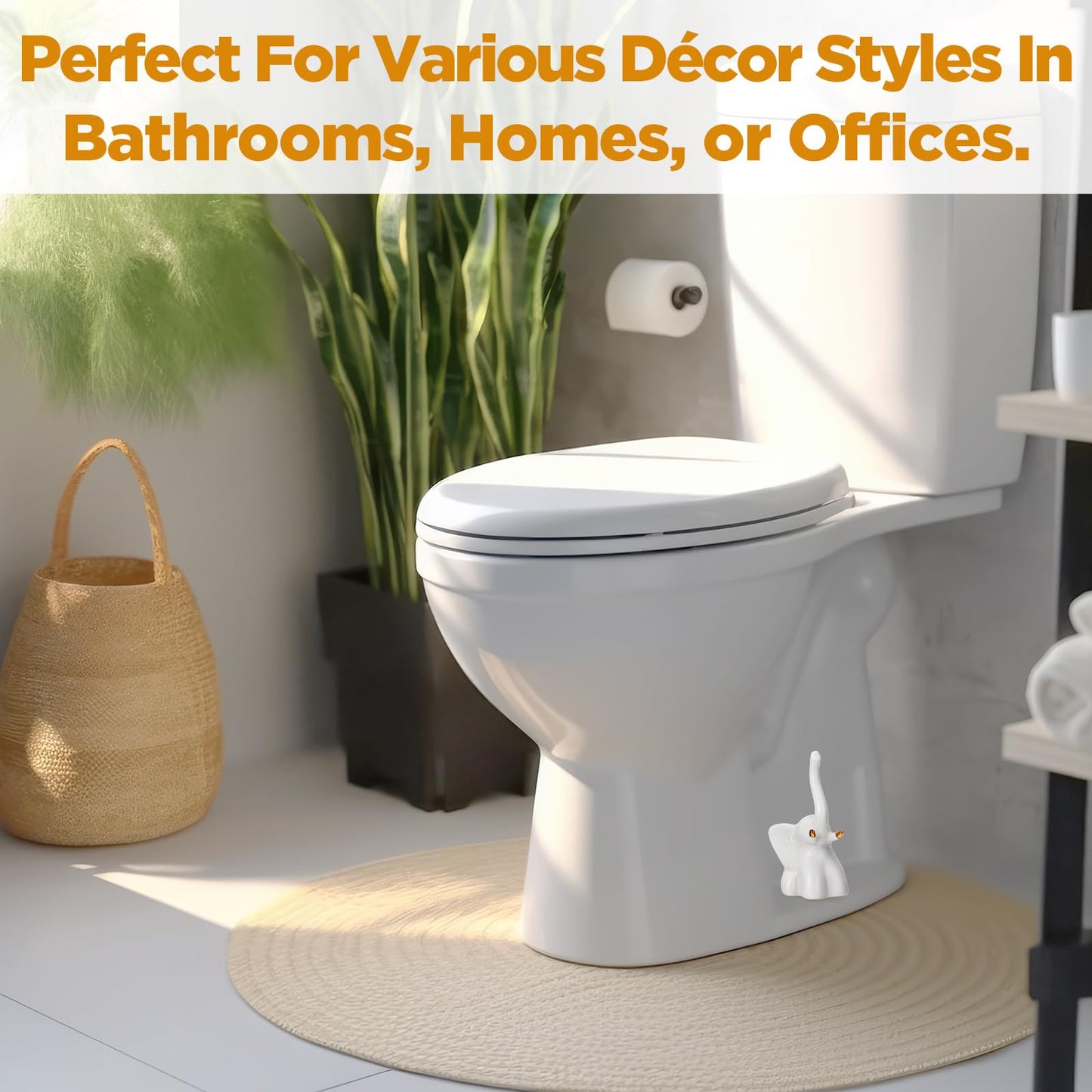 FillTouch 2 Pcs Toilet Bolt Caps, Ceramic Toilet Bolt Covers Decorative Cute Animals Home Bathroom Decor for Easy installation Avoid Rusting(White,Elephant)