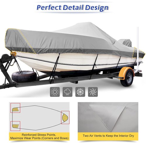 1400D Center Console Boat Cover - Waterproof Marine Canvas with Hurricane Proof System | Fits 17-19ft Gray