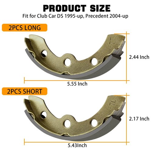 Club Car Brake Shoes for Club Car DS 1995-up, Precedent 2004-up 1018232-01 Golf Cart Replacement Brake Shoe Pads (2 Short & 2 Long)