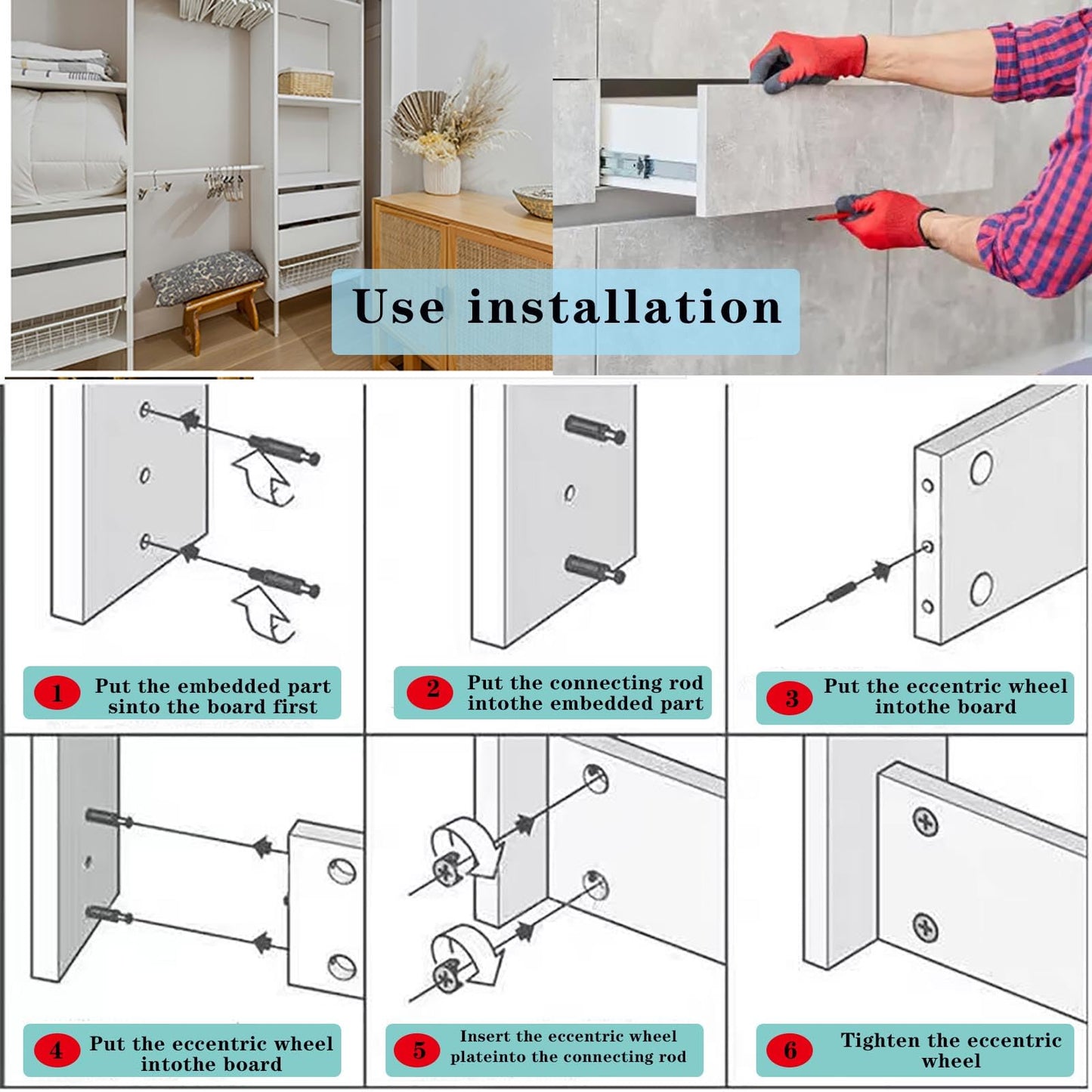 TayFeim124 Pcs Cam Lock Screws and Nuts,Cam Locks for Furniture Hardware Spare Parts, 3 in 1 Cam Connecting Fittings, Bolts dowels, Twist Lock Fasteners for Cabinet Drawer Dresser