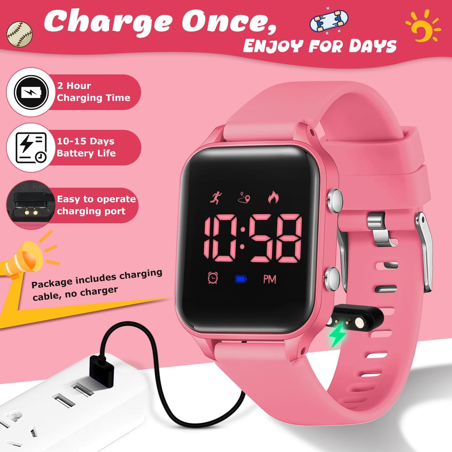 Skiennix Kids Digital Sports Watch - Waterproof Fitness Tracker with Pedometer & Alarm | Ages 5-14