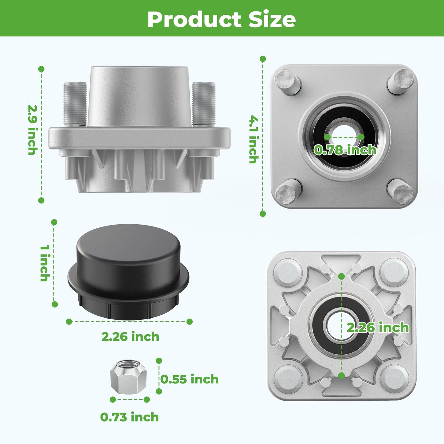 10L0L Golf Cart Front Wheel Hub Assembly for Club Car DS & Precedent 2003 up/Tempo 2018 up, OEM# 102357701 with Hub Bearing/Oil Seal/Dust Covers (2 Packs)