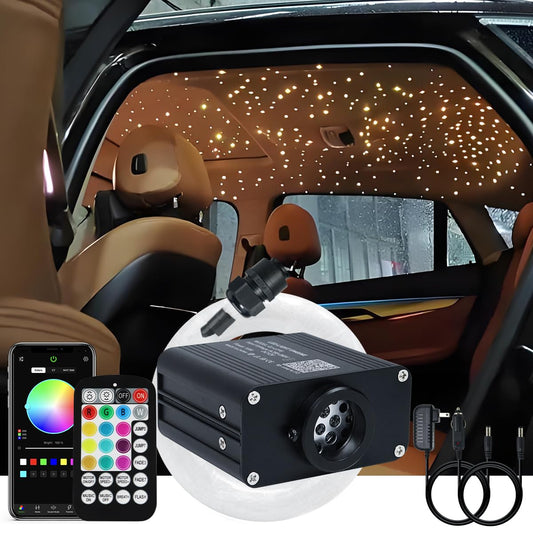 AKEPO Small Size 16W Twinkle RGBW APP Fiber Optic Lights, Music Activated 6.5ft/2m 500pcs 0.03in/75mm Optical Fiber Star Ceiling Light Kit for Car Truck Headliner Star/Home