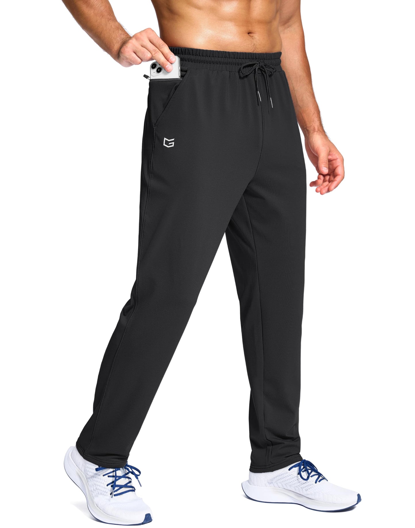 G Gradual Men's Fleece Lined Pants with Zipper Pocket Winter Warm Athletic Joggers Sweatpants for Men Workout Running Gym(Black,L)