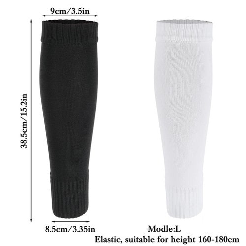 4 Pairs Pre Cut Soccer Socks Wear-Resistant Shin Guard Sleeves Elastic Leg Sleeves for Soccer for Men and Women(White,Black)