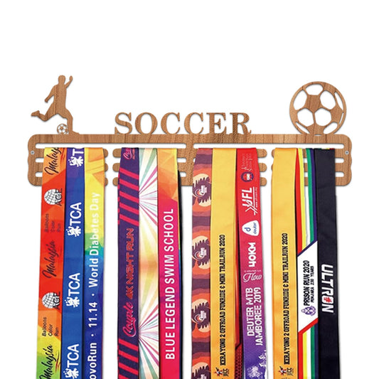 Resama World Cup Soccer Medal Hanger Holder Display Rack for Awards Ribbons Personalized Medal Sports Themed Race Ribbon Holder for Wall Metal Display for Men Boy Girl Kid Wooden