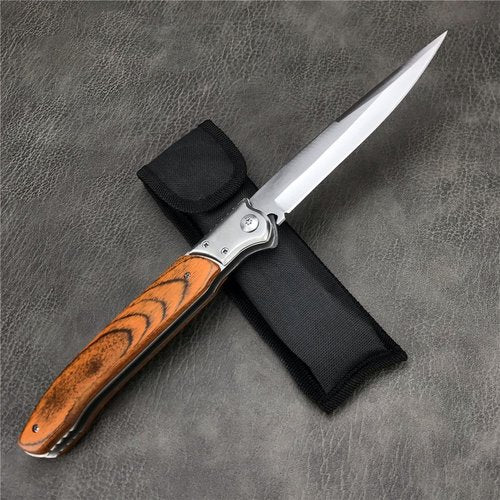XBOSAI 12'' Tactical Folding Knife 420 Stainless Steel Blade Red-colored Wood Handles with Slide Safety Lock, Outdoor Camping EDC Tools