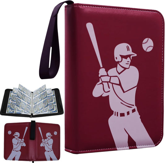 Trading Card Binder - 9-Pocket Baseball Design Album with 50 Removable Sleeves | Holds 900 Cards