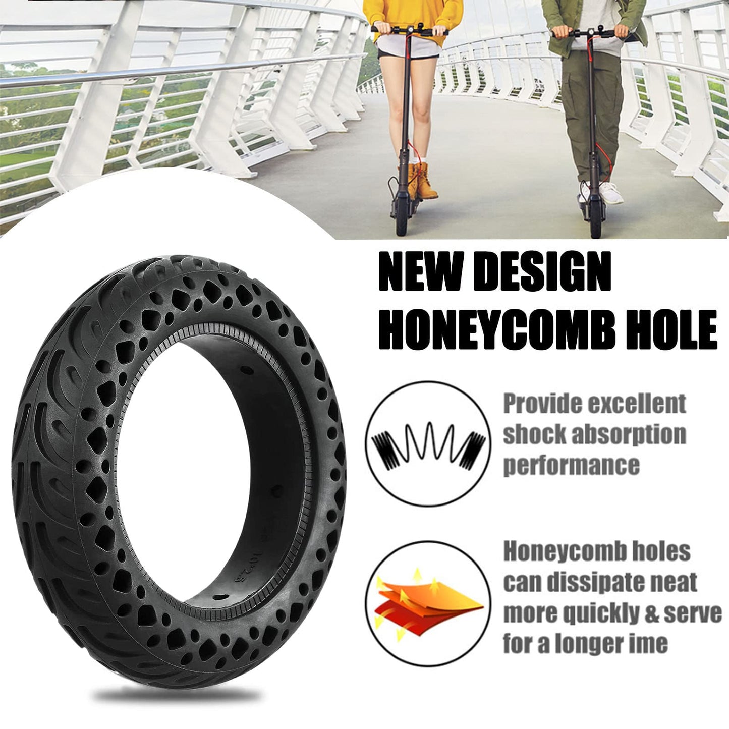 Felixstory 60/70-6.5 Scooter Tire Tubeless: 10x2.50 Solid Tire Replacement for Hover 1 Alpha Hiboy MAX3 Segway Ninebot MAX G2 G30LP Electric Scooter, 10 Inch 10x2.50-6.5 Honeycomb Front Rear Wheels