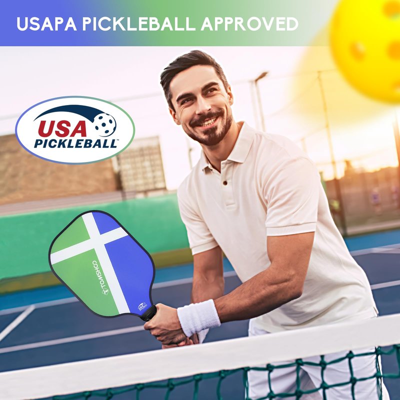 TOMSHOO Pickleball Paddles Set of 2, USAPA Approved Lightweight Fiberglass Pickleball Set with 4 Pickleballs, 1 Pickleball Sling Bag, Pickleball Gifts for Women Men Beginners Professional