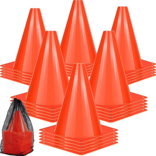 Skiennix 7-Inch Plastic Traffic Cones - 50 Pcs Orange Agility Training Markers for Soccer, Basketball & More