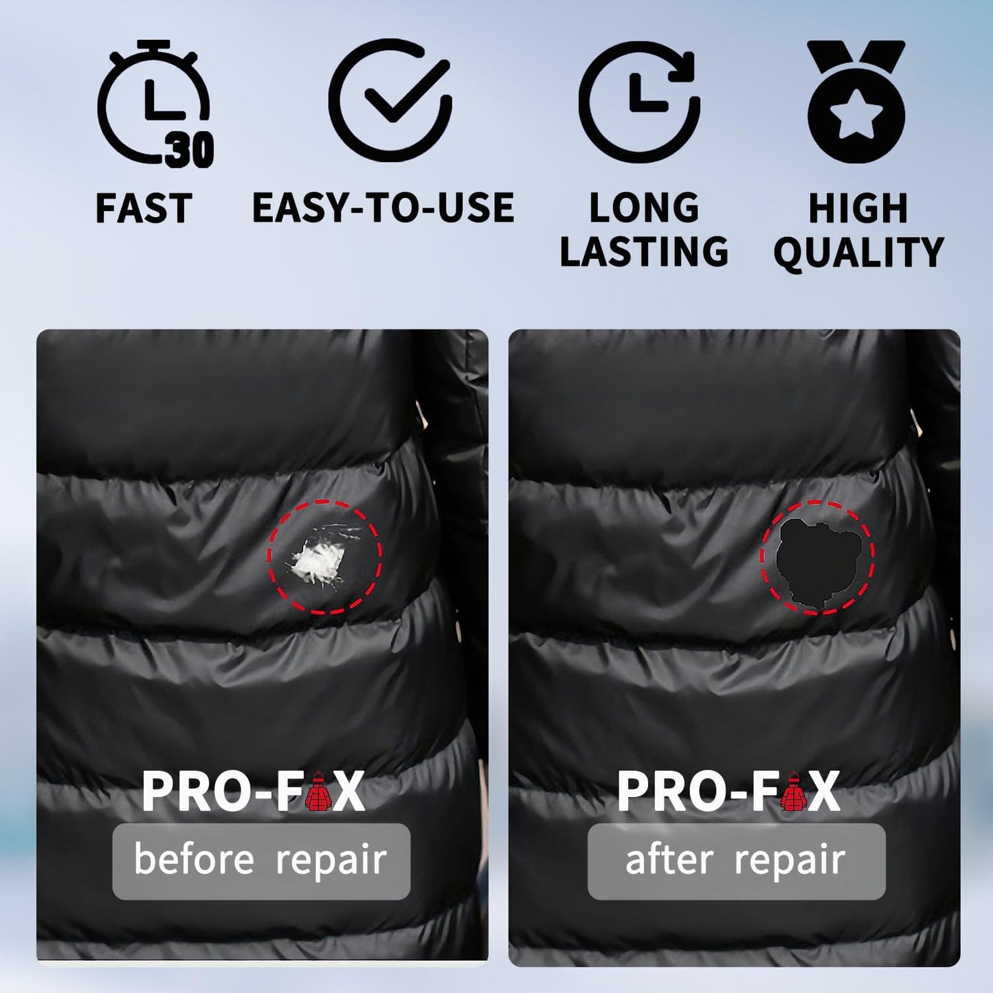 OSDAMCHEN Down Jacket Repair Patch Kit - Pre-Cut Self-Adhesive Waterproof Nylon Patches for Puffer Jackets & Gear