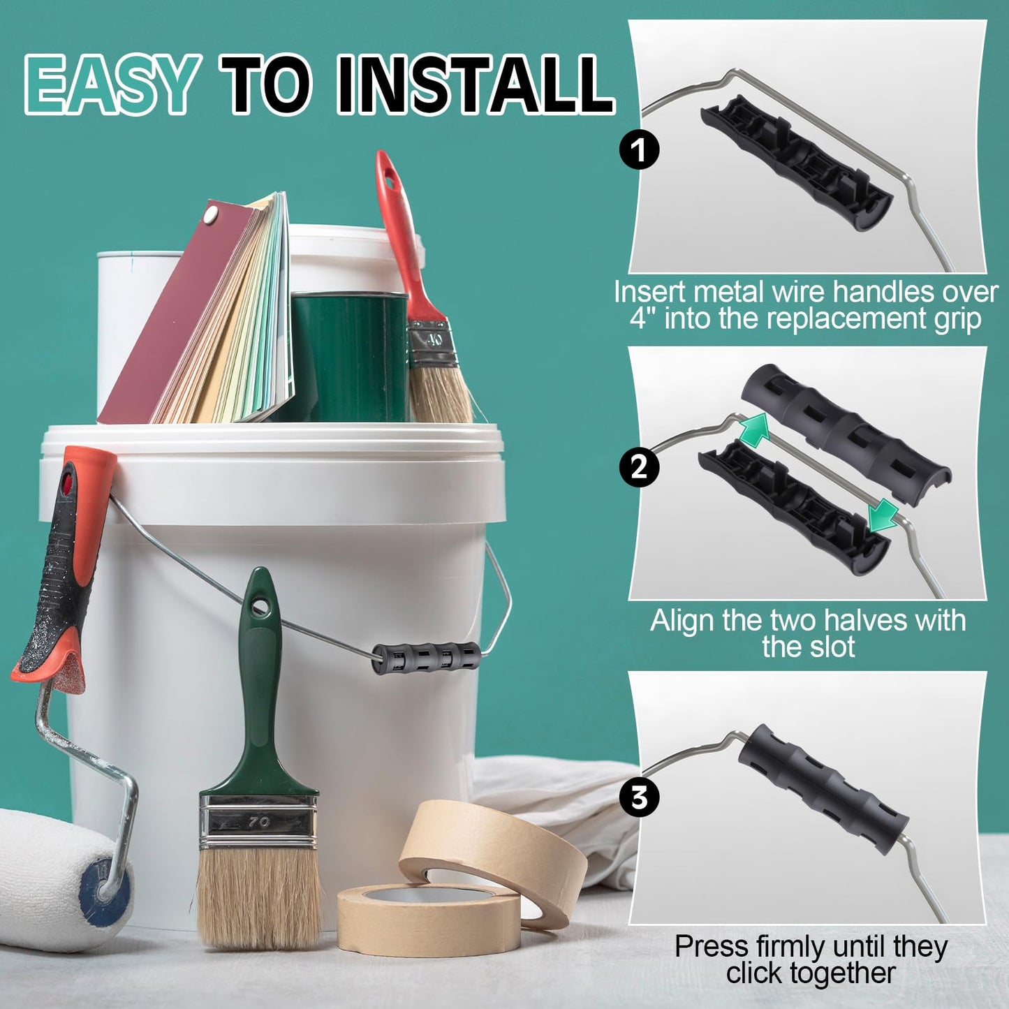 Gulfmew 4 Pack Ergonomic Replacement Bucket Handles Grip – Ergonomic Plastic Handles for 5 Gallon Buckets, Fits Construction, Gardening, Cleaning, Painting, DIY, Farming & Car Wash Use (Black)