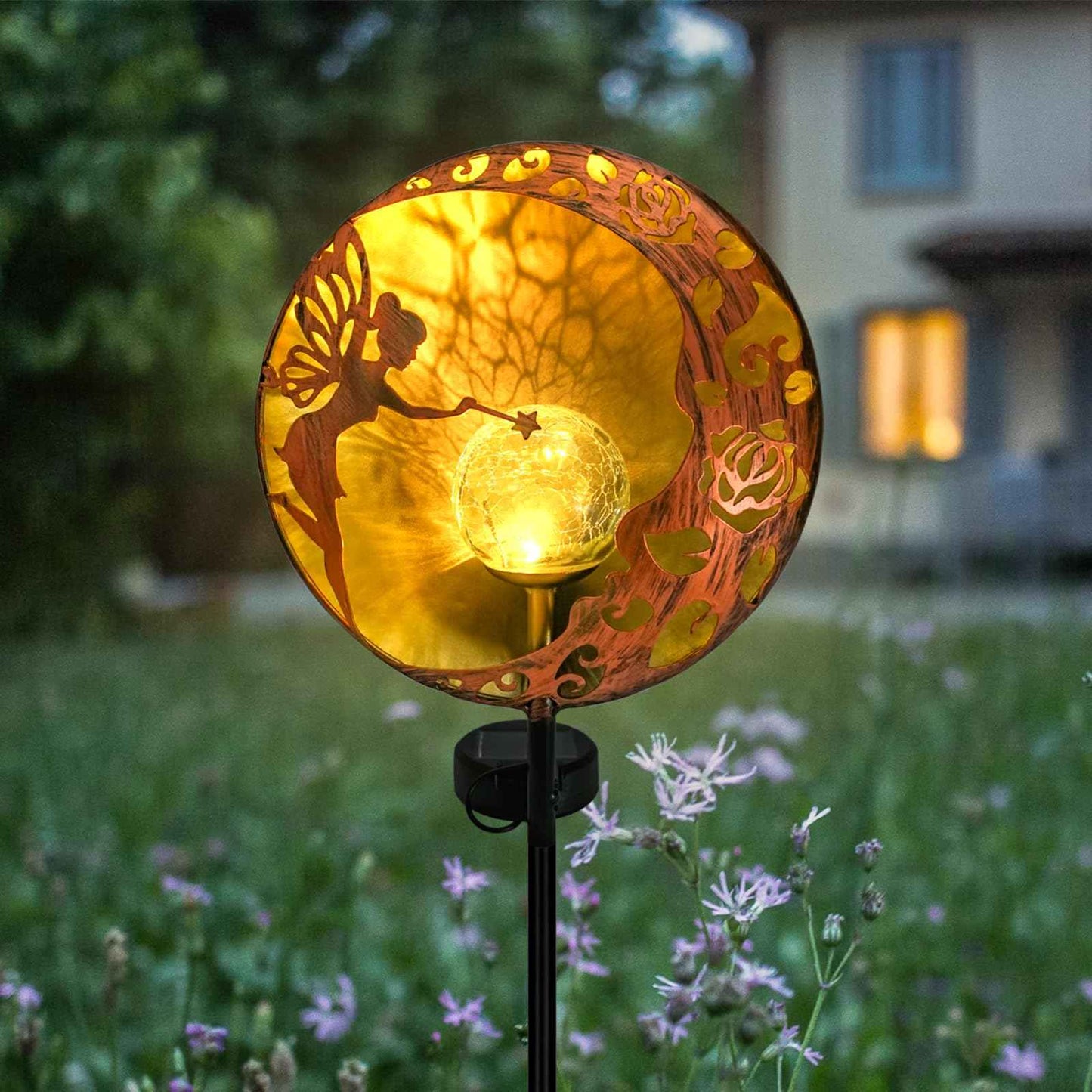 Fairy Solar Garden Light, Decorative Outdoor Statue, Moon Star Stake, Metal Sculpture for Yard, Lawn, Patio, Pathway, Housewarming, Birthday Gift for Mom, Grandma, Women (Fairy, 1)