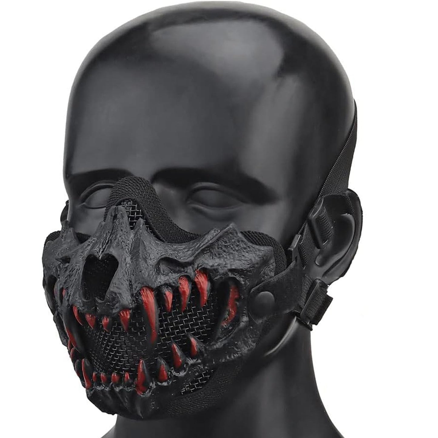 ATAIRSOFT Skeleton Skull Devil Half Face Tactical Airsoft Mask w/Two Layers for Hunting Masquerade Party Cosplay Props Cool Halloween (Standard Version, 01-BK)