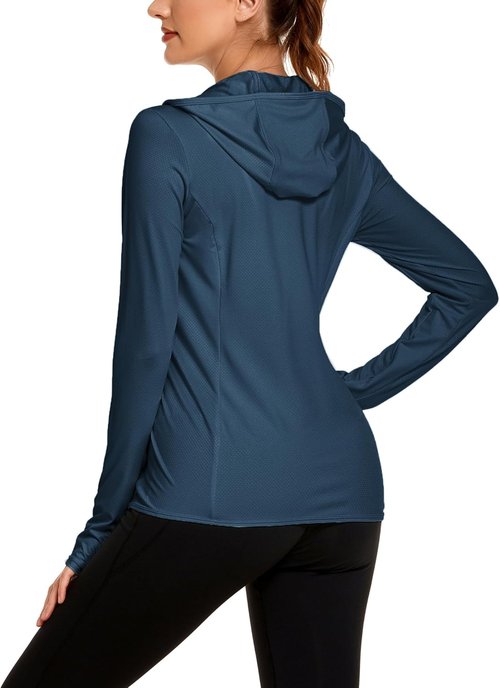 COOrun Women's Sun Protection Hoodie - UPF 50+ Long Sleeve Athletic Jacket with Pockets
