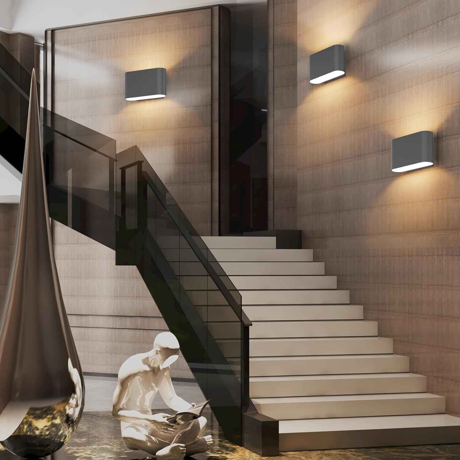 Modern Black LED Wall Sconces Set of 2 - Hardwired Up & Down Indoor Lights for Living Room, Bedroom, Hallway - Warm White 3000K (Includes G9 Bulbs)