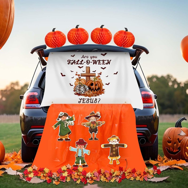 Suncalla Halloween Religious Christian Trunk or Treat Car Decorations Autumn Fall Are You Fall-o-ween Jesus Scarecrow Archway Garage Decor for Car Archway Trunk Exterior Halloween Party Supplies Decor