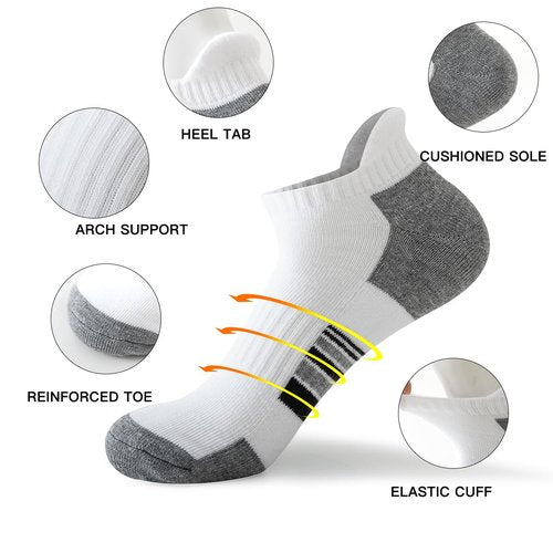 JOYNÉE 10 Pairs Mens Athletic Ankle Socks Running Low Cut Socks for Men with Tab,White,Sock Size:10-13