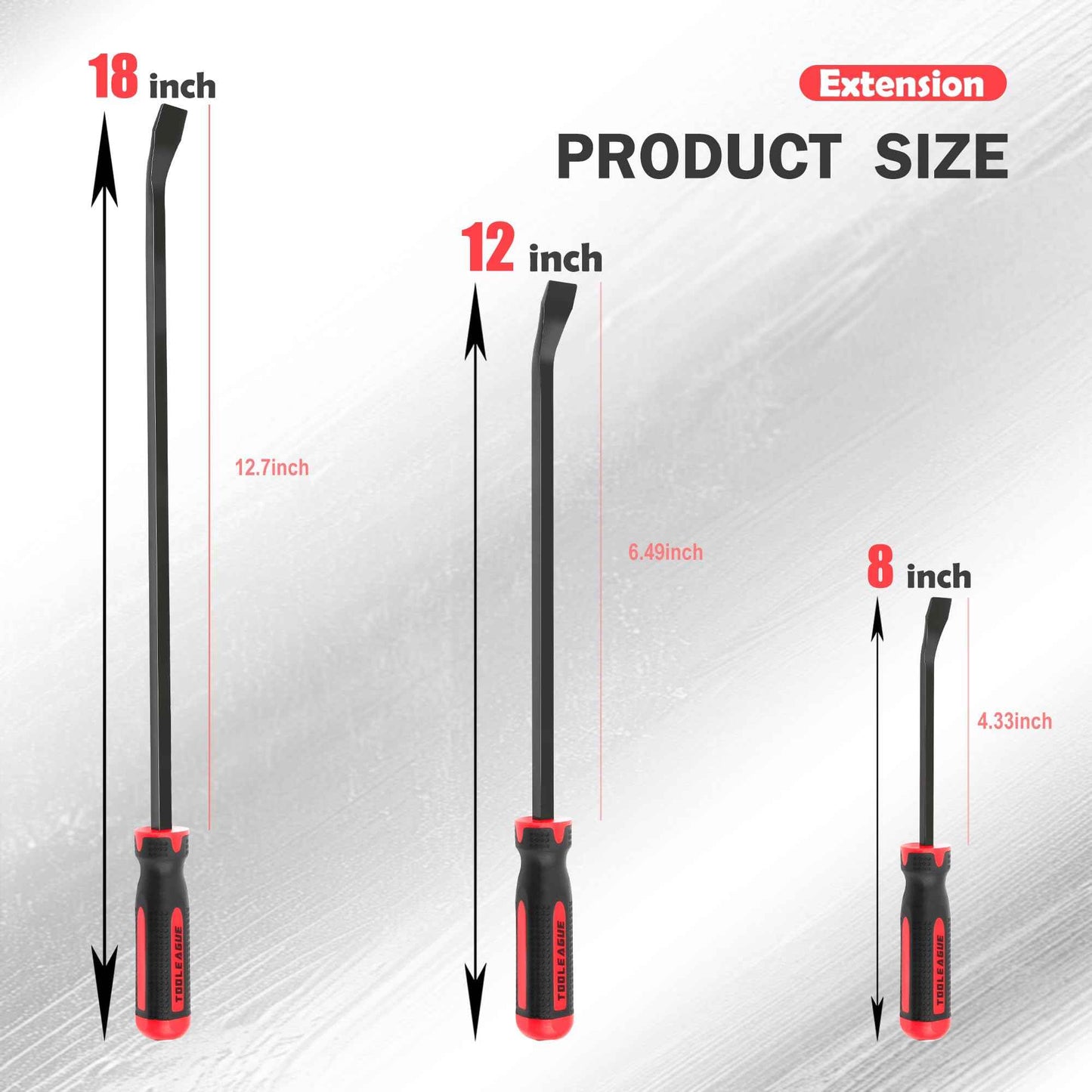 TOOLEAGUE Utility 3Pcs Pry Bar Set,8",12",18"Mechanic Hand Tools with Thicker Strike Cap Handle,Heavy Duty Pry Bar Tools for Automotive,Black and Red