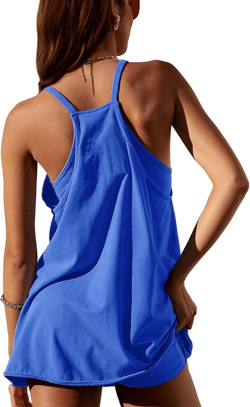 Lentta Women's Athletic Mini Dress - Sleeveless V-Neck Sundress with Built-In Shorts | Comfortable Fit