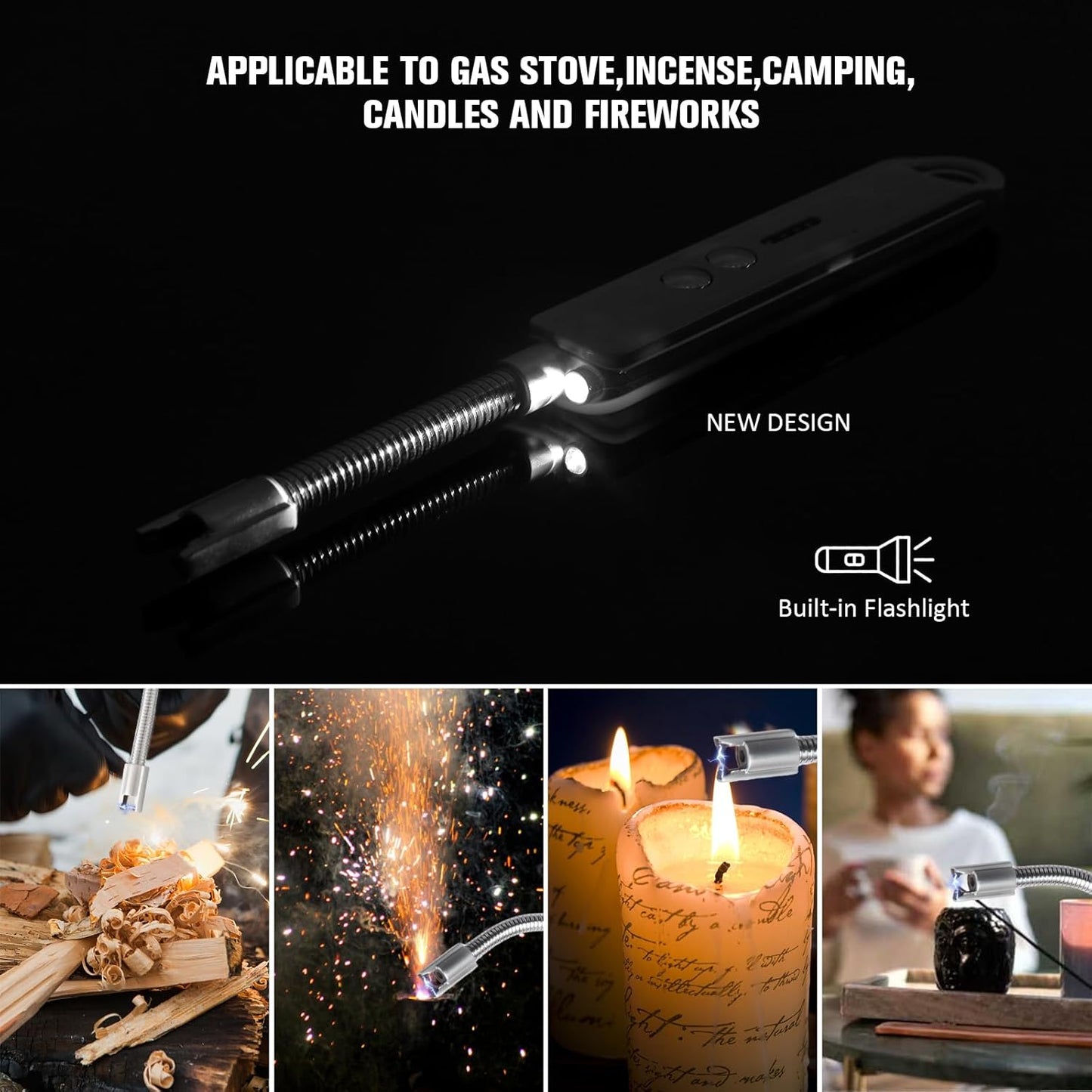 Skiennix Flameless Plasma Arc Electric Lighter - USB Rechargeable, Long Flexible Neck, Safety Switch | Black