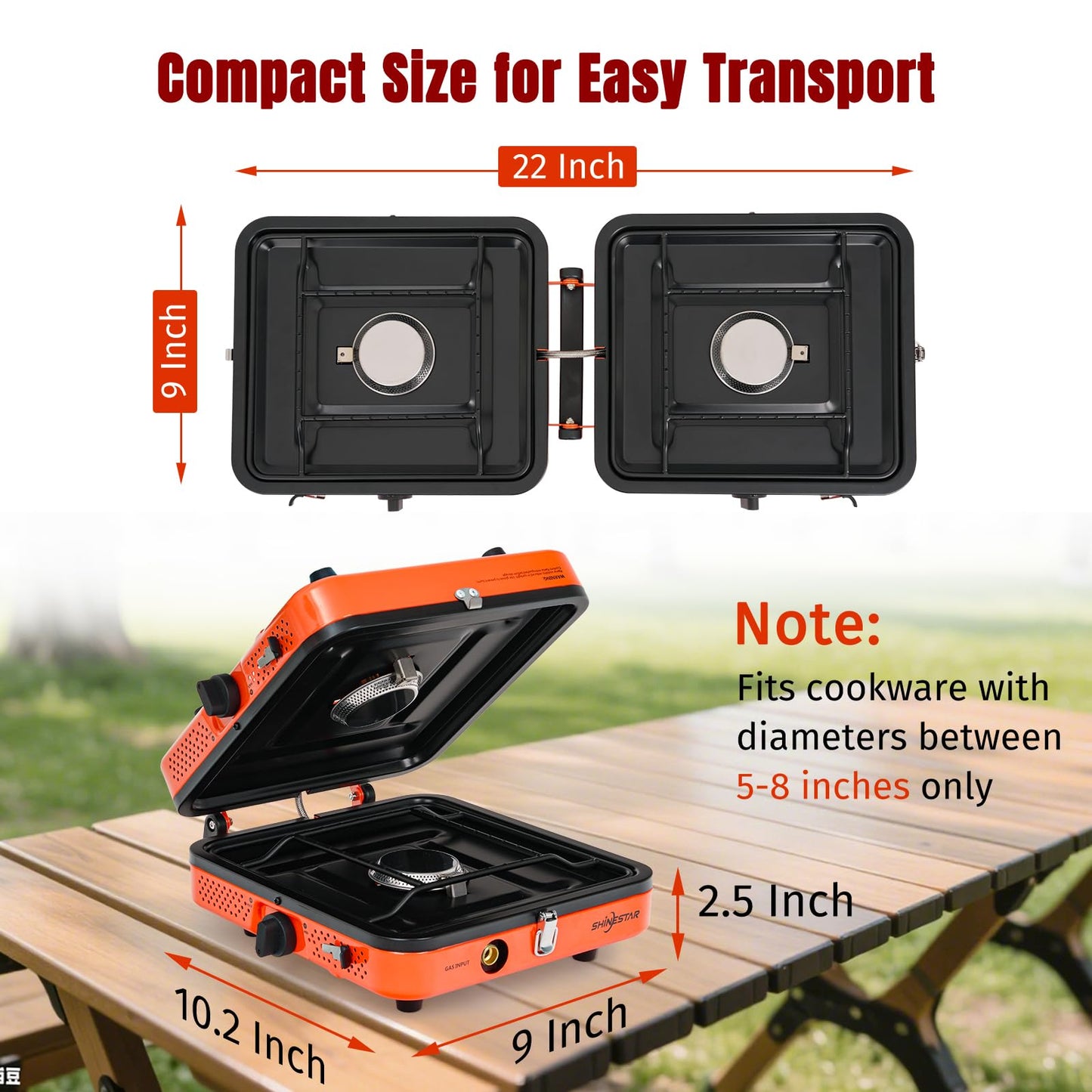 SHINESTAR 2 Burner Camping Stove with Carrying Bag, 17000 BTU Portable Propane Camp Stove, Foldable Gas Stove for Camping, Outdoor Cooking, RV Trips, or Emergencies