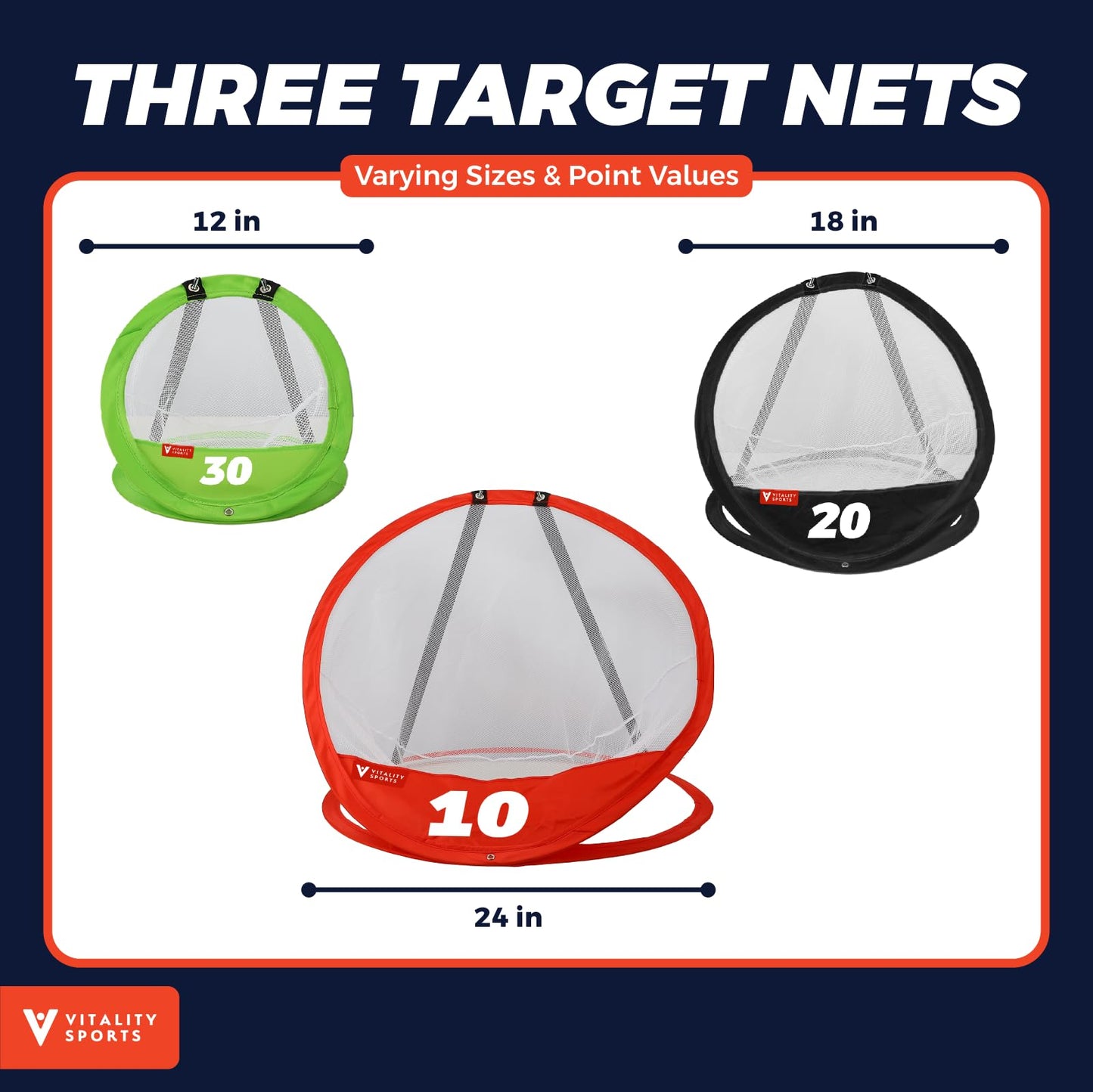 Vitality Sports Golf Chipping Net, 3PCS Pop-Up Golf Practice Net for Backyard, Indoor Outdoor Chipping Game with 3 Targets, 1 Hitting Mat, 20 Balls, Tee Box, Golf Gift for Men