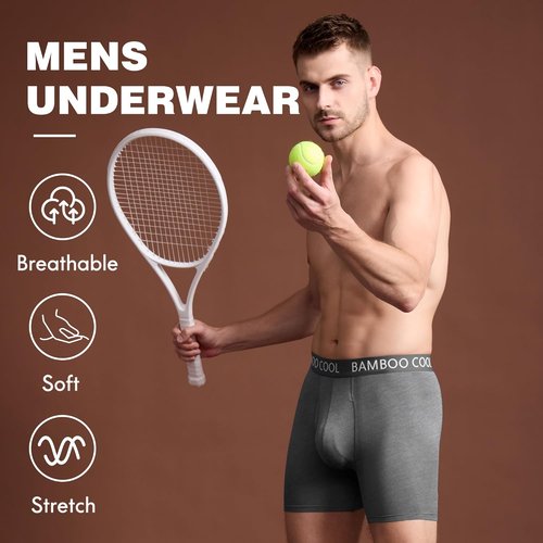 BAMBOO COOL Men's Ultra Breathable Boxer Briefs - No Riding Up | Comfortable Flexible Waistband, Multipack