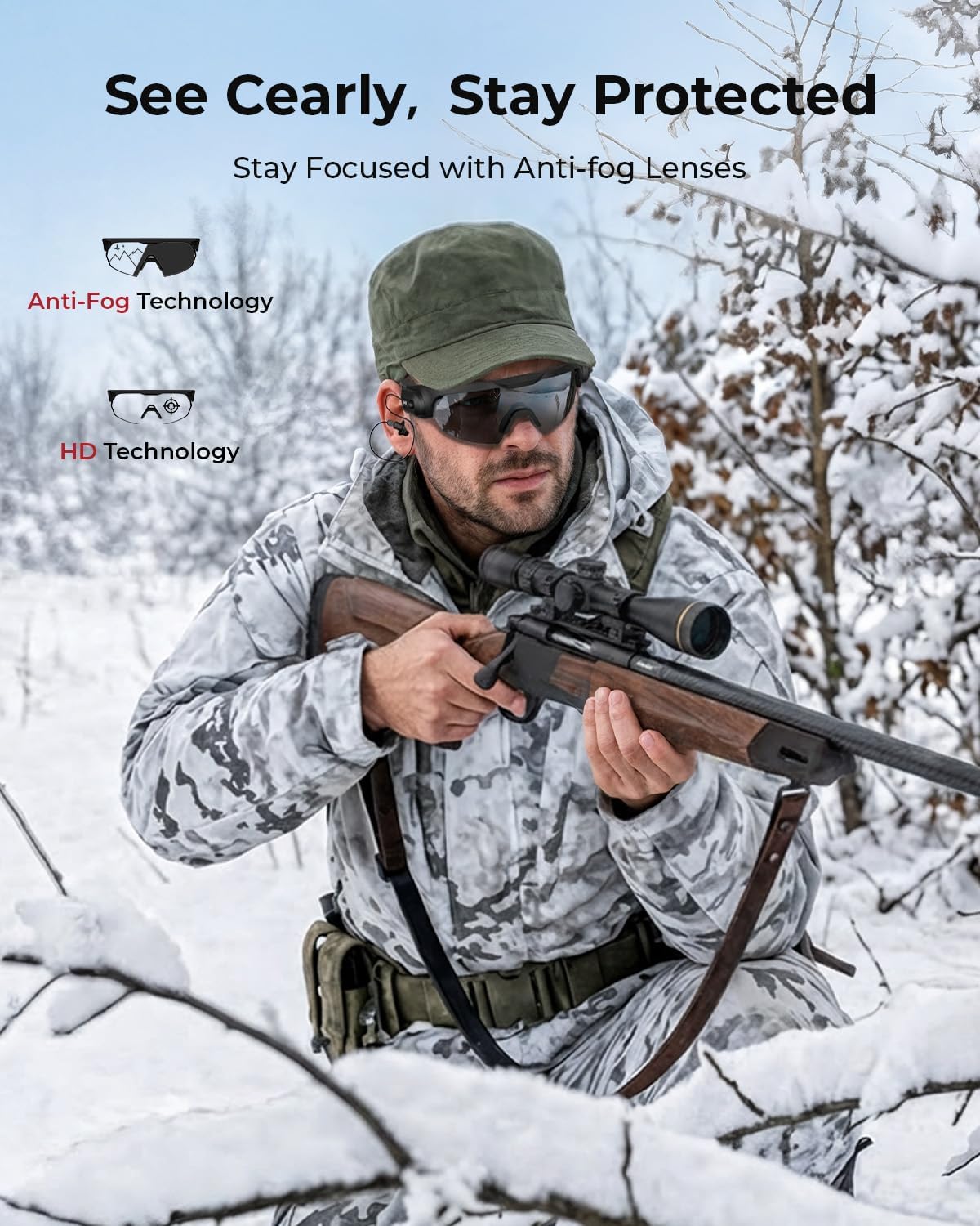 ONNAIS Shooting Glasses with Earplugs - ANSI Z87.1+ Safety Glasses with Detachable NRR 32dB Earplugs, Gifts for Men and Women