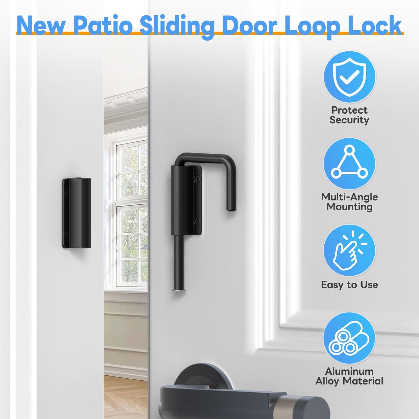 Mixizigoz New Patio Sliding Door Loop Lock - 2-3/8 Inch U-Shaped Loop Latch, 90/180 Degree Home Security Lock for Sliding Doors, Windows, Barns, Gardens, Screens (Black-1 Pc)