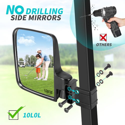 10L0L Golf Cart Mirror Sets -No Drilling Side Mirrors,Wide Angle Rear View Mirror Adjustable HD Glass Universal for Yamaha Club Car EZGO
