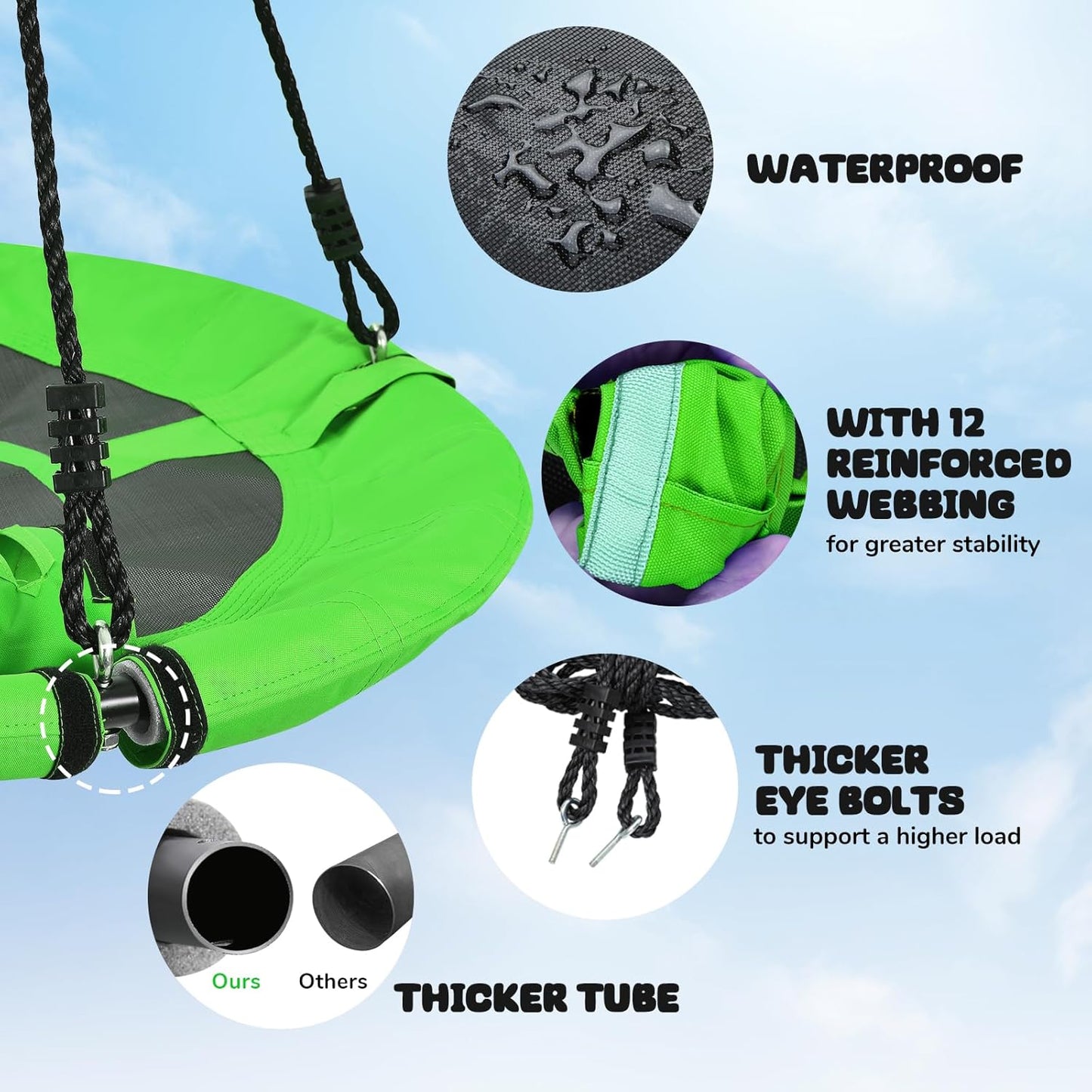 Trekassy 40-Inch Saucer Tree Swing - 700lb Capacity, Waterproof 900D Oxford, Includes 2 Hanging Straps