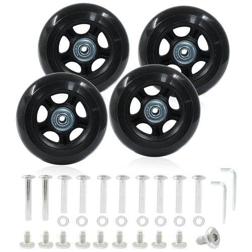 Zorveiio 4 Pack 45mm x 18mm Suitcase Replacement Wheels Lnline Skate Wheels Travel Bags Caster Rubber Wheels Luggage Wheels with Accessories, Black
