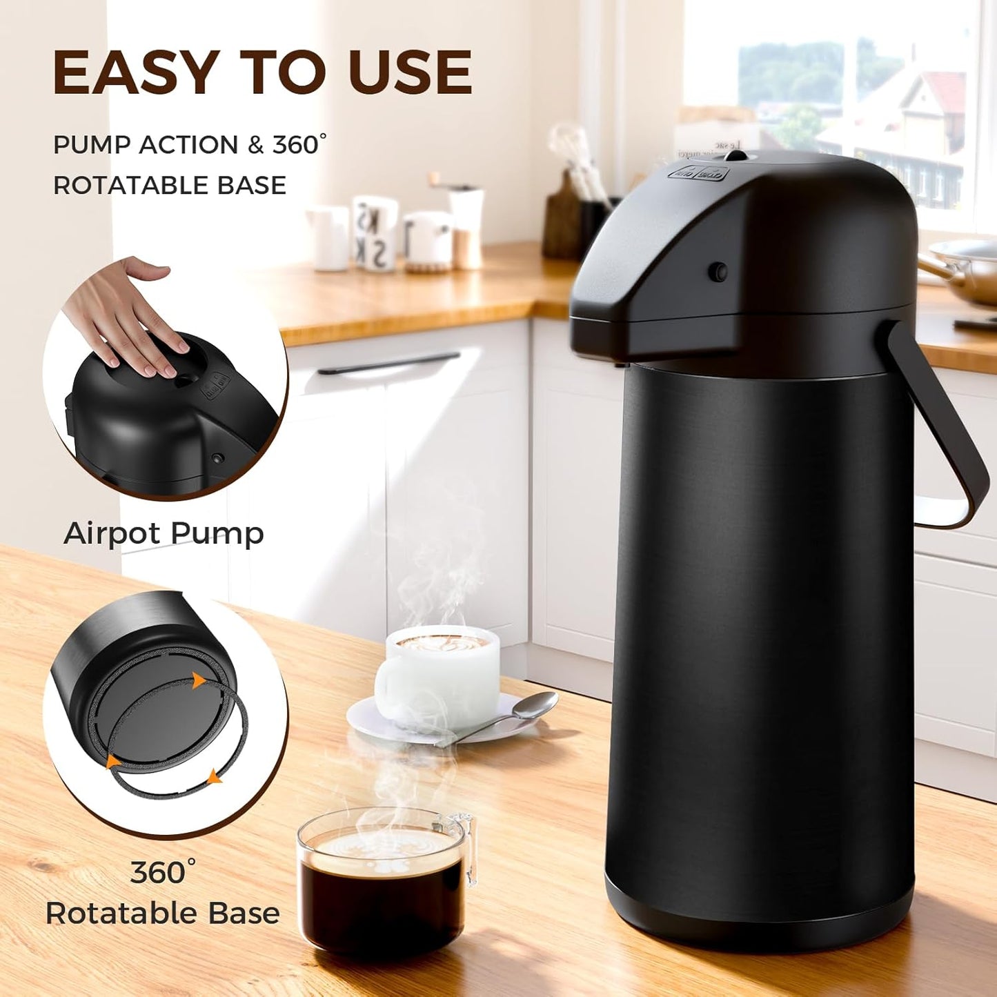 102OZ Insulated Coffee Carafe - Stainless Steel Airpot Dispenser for Hot Drinks